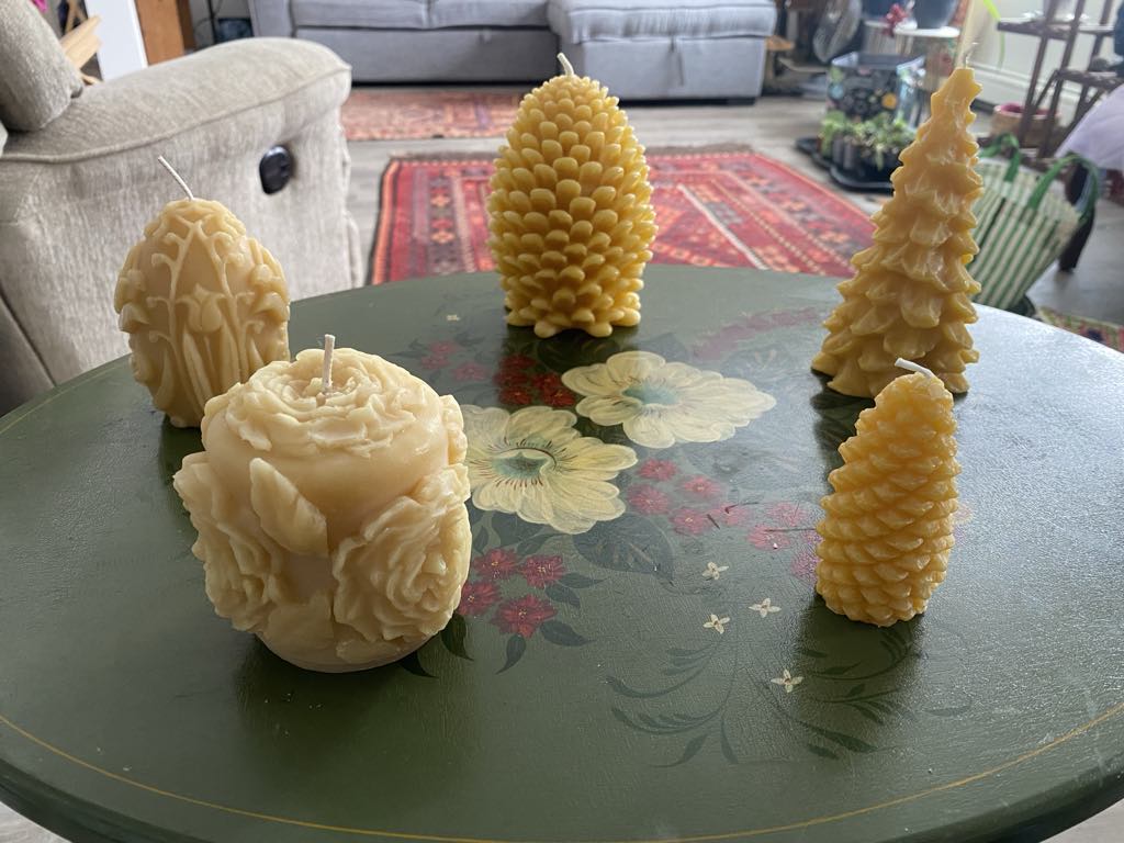 Carved beeswax candle.